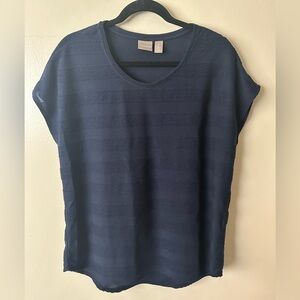 Chico’s Blue Stripe Polyester Blend Short Sleeve Shirt Top Size 2 (Size Medium)